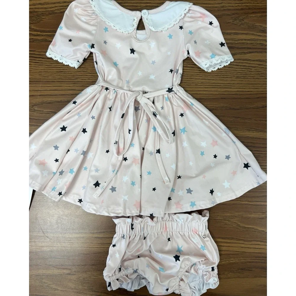 12-18m Eliza Cate & Company Twirl Dress Bloomers NWT Stars Peter Pan Collar‎